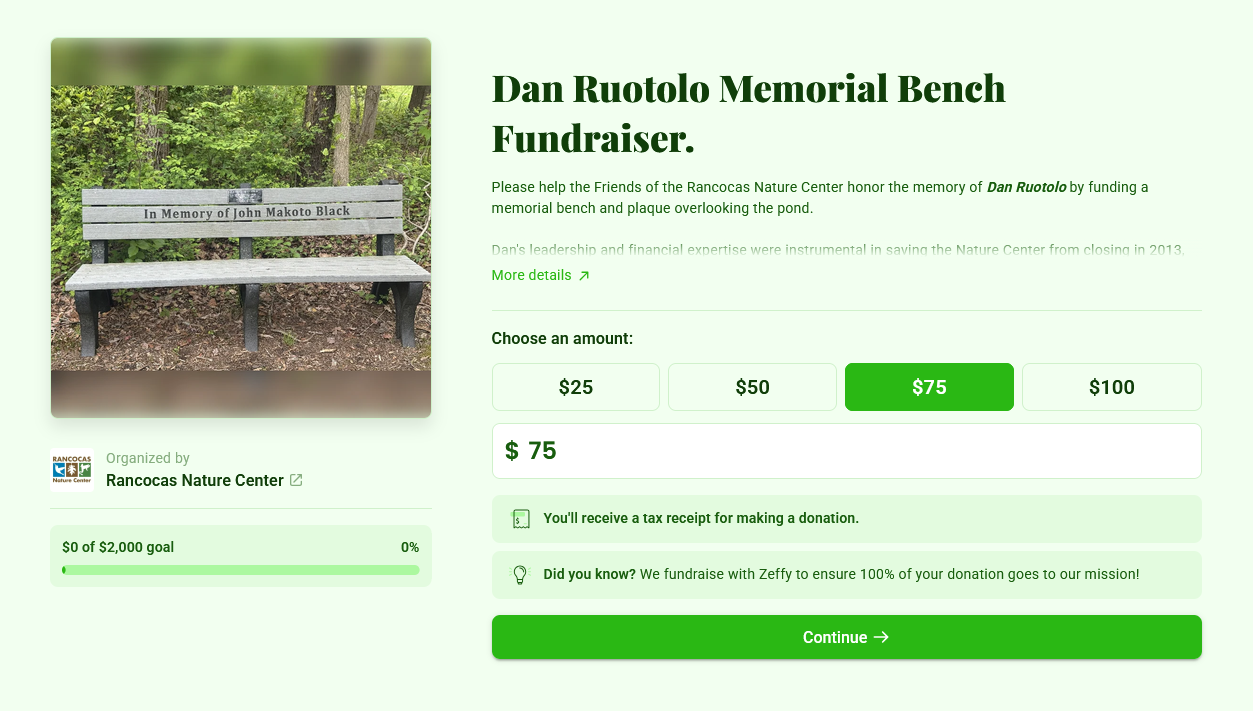 Zeffy - Dan Ruotolo Memorial Bench